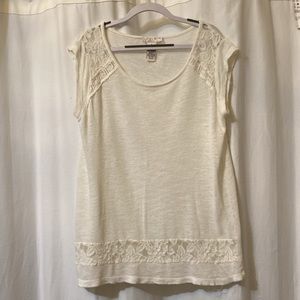 Kenar ivory linen blend sheer lace top